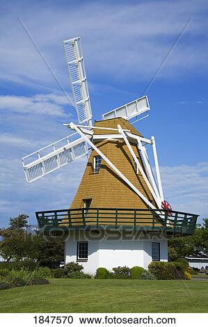 Stock Image - Windmill At City Beach Park; Oak Harbor, Whidbey Island, Washington State, Usa. Fotosearch