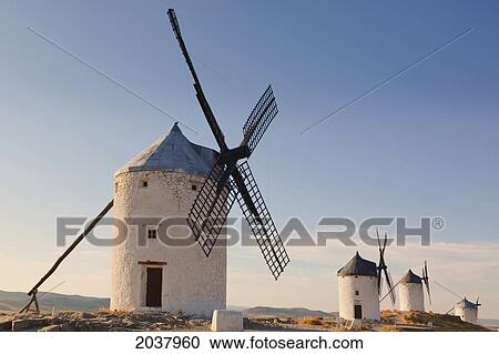 Stock Image - Windmills; Consuegra Toledo Province La Mancha Spain. Fotosearch