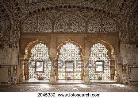 Stock Image - Window At The Jas Mandir, Amber Fort, Rajasthan, India. Fotosearch