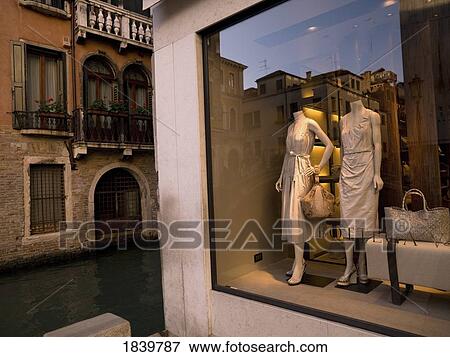 Stock Photo - Window Display With Mannequins Next To Canal; Venice, Italy. Fotosearch