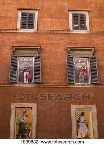 Stock Image - Window Displays Of Clothes Shop; Rome, Italy. Fotosearch