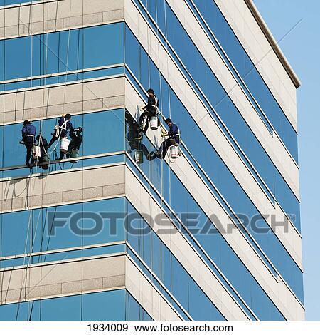 Stock Photo - Window Washers At Work On Skyscraper; Beijing, China. Fotosearch