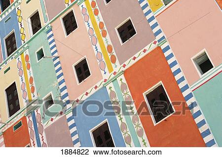 Stock Image - Windows In Multicolored Building, Close Up. Fotosearch