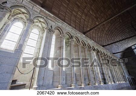 Stock Image - Windows Of The Refectory Of The Abbey Of Mont-Saint-Michel, France. Fotosearch
