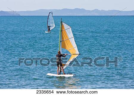 Picture - Windsurfers; New Zealand. Fotosearch