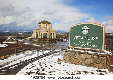 Picture - Winter Snow Adds Beauty To Crown Point And Vista House, Columbia River Gorge National Scenic Area; Oregon, United States Of America. Fotosearch