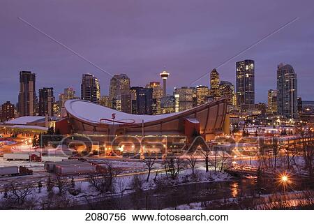 Stock Photograph - Winter Sunrise On The City Of Calgary And The Saddledome; Calgary Alberta Canada. Fotosearch