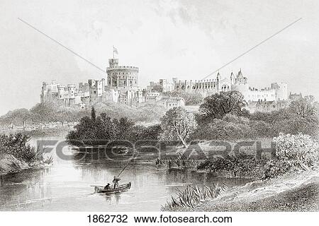 Stock Image - Wndsor Castle Windsor England From The Gallery Of Geography Published London Circa 1872. Fotosearch