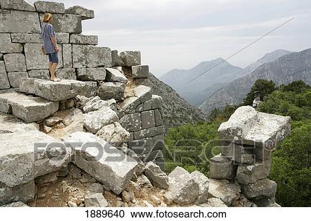 Stock Image - Woman At Termessos Ruins. Fotosearch
