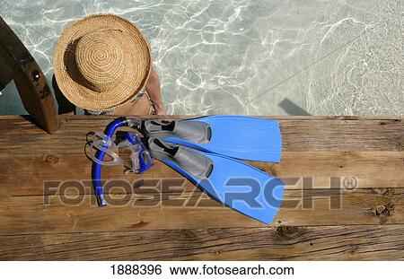 Woman At The Beach Standing In Clear Water. View Large Photo Image Stock Photograph - Woman At The Beach Standing In Clear Water.. Fotosearch