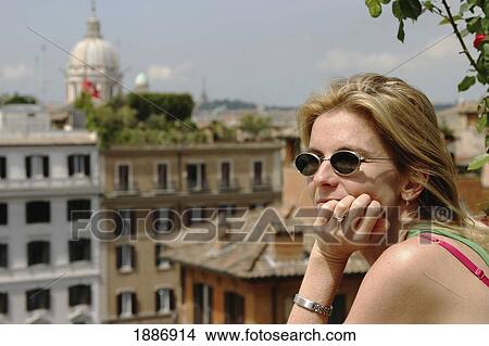 Woman Looking Over View Of Rome View Large Photo Image Picture - Woman Looking Over View Of Rome. Fotosearch