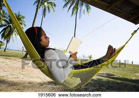 Woman Lying In Hammock Reading Book View Large Photo Image Stock Photograph - Woman Lying In Hammock Reading Book. Fotosearch