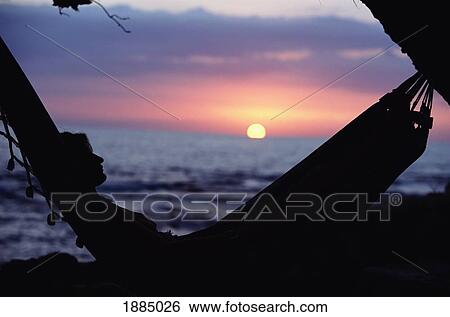 Woman Lying On Hammock On Beach At Sunset View Large Photo Image Stock Photograph - Woman Lying On Hammock On Beach At Sunset. Fotosearch