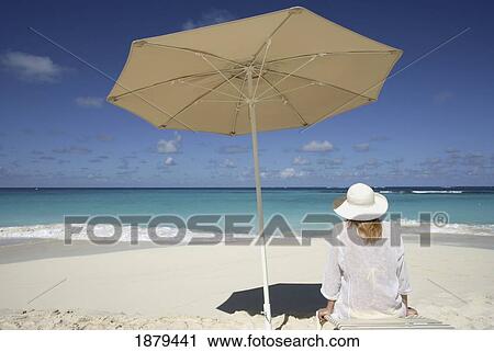 Woman On A Tropical Beach Sitting Under An Umbrella View Large Photo Image Stock Image - Woman On A Tropical Beach Sitting Under An Umbrella. Fotosearch