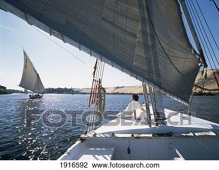 Woman On Bow Of Felucca On River Nile View Large Photo Image Stock Image - Woman On Bow Of Felucca On River Nile. Fotosearch