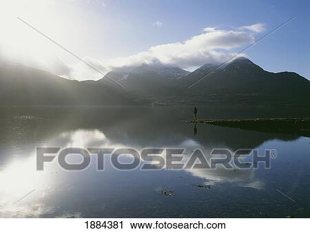 Stock Image - Woman On The End Of Pier Beside Loch Torridon. Fotosearch