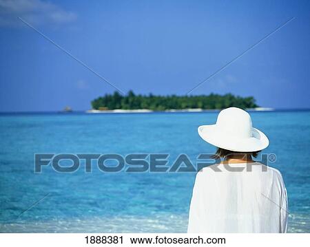 Woman On White Sand Beach Lagoon View Large Photo Image Stock Image - Woman On White Sand Beach Lagoon. Fotosearch