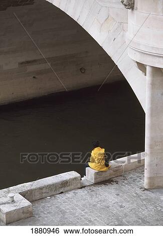Woman Sitting On Banks Of River Seine View Large Photo Image Stock Photograph - Woman Sitting On Banks Of River Seine. Fotosearch
