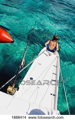 Woman Sitting On Boat, Rear View View Large Photo Image Picture - Woman Sitting On Boat, Rear View. Fotosearch
