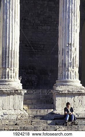 Woman Sitting On The Steps Of Temple Of Minerva View Large Photo Image Stock Photo - Woman Sitting On The Steps Of Temple Of Minerva. Fotosearch