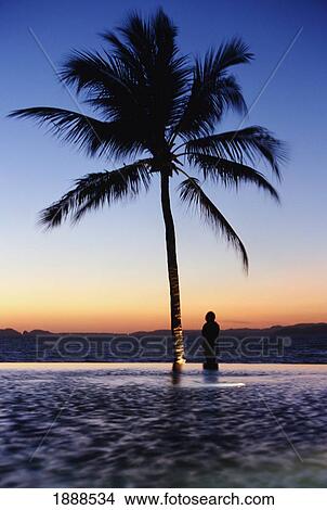 Woman Standing In Silhouette Next To Infinity Pool On The Coast View Large Photo Image Picture - Woman Standing In Silhouette Next To Infinity Pool On The Coast. Fotosearch