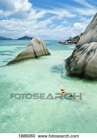 Woman Swimming Close To Shore Beside Boulders View Large Photo Image Stock Image - Woman Swimming Close To Shore Beside Boulders. Fotosearch