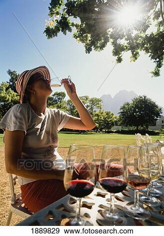 Woman Tasting Wine Under Oak Tree At Boschendal Wine Estate View Large Photo Image Stock Photo - Woman Tasting Wine Under Oak Tree At Boschendal Wine Estate. Fotosearch