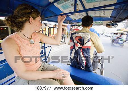Woman Tourist Travelling By Tuk-Tuk. View Large Photo Image Stock Photo - Woman Tourist Travelling By Tuk-Tuk.. Fotosearch