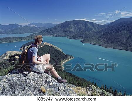 Woman Walking Admiring View From Peter's Peak View Large Photo Image Stock Photo - Woman Walking Admiring View From Peter's Peak. Fotosearch