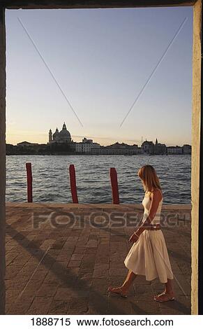 Woman Walking Along Lagoon, Venice View Large Photo Image Stock Photography - Woman Walking Along Lagoon, Venice. Fotosearch