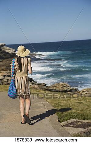 Woman Walking Between Bondi Beach And Bronte Beach View Large Photo Image Stock Photo - Woman Walking Between Bondi Beach And Bronte Beach. Fotosearch