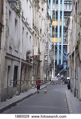 Woman Walking Dog In Street Beside Pompidou Centre View Large Photo Image Stock Photo - Woman Walking Dog In Street Beside Pompidou Centre. Fotosearch