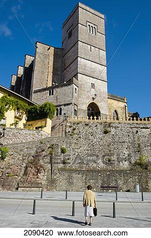 Woman Walking In Front Of Parish Church Of Saint Peter, Zumaia, Basque Country, Spain View Large Photo Image Stock Image - Woman Walking In Front Of Parish Church Of Saint Peter, Zumaia, Basque Country, Spain. Fotosearch
