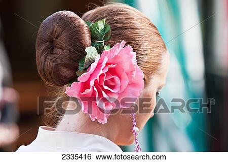 Woman Wearing Traditional Rose In Hair At April Fearia; Seville, Andalucia, Spain, Europe View Large Photo Image Stock Photograph - Woman Wearing Traditional Rose In Hair At April Fearia; Seville, Andalucia, Spain, Europe. Fotosearch