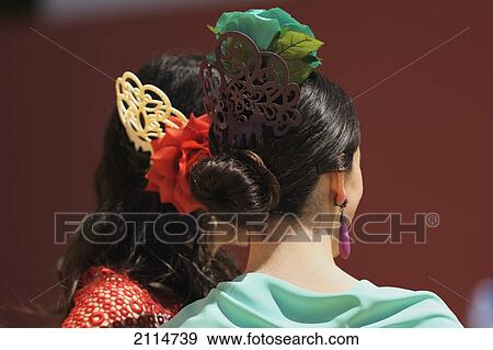 Woman With Decorated Hairstyles For The April Fair Seville