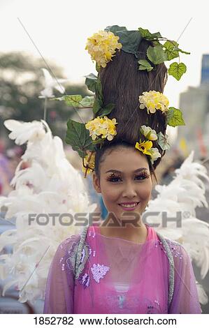 Woman With Elaborate Hairstyle In Flower Festival, Chiang Mai, Thailand View Large Photo Image Stock Image - Woman With Elaborate Hairstyle In Flower Festival, Chiang Mai, Thailand. Fotosearch