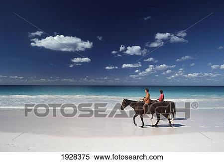 Stock Photography - Woman With Guide Going On Horse Ride. Fotosearch