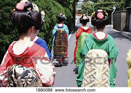 Stock Photo - Women Dressed As Geisha, Arashiyama. Fotosearch