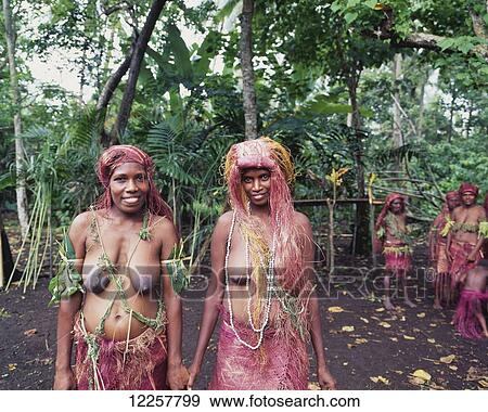 Stock Photo - Women in traditional dress; Malekula Island, Vanuatu. Fotosearch