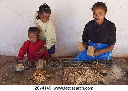 Stock Photo - Women Making Rice Paper At The Fabrique De Papier Antaimoro In Ambalavao, Fianarantsoa Province, Madagascar. Fotosearch