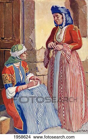 Picture - Women Of Nazareth, Palestine, In Gala Dress, Circa 1910. From A Book Of Modern Palestine By Richard Penlake Published C. 1910.. Fotosearch