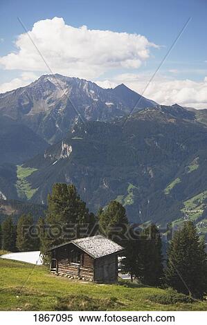 Stock Photography - Wooden Alpine Hut In The Mountains. Fotosearch