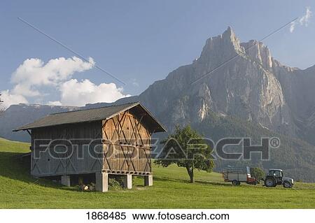 Stock Photography - Wooden Barn, Castelrotto, Alto Adige, Italy. Fotosearch