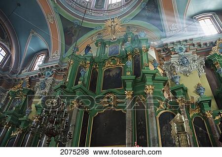 Stock Photo - Wooden Baroque Iconostas In The Orthodox Church Of The Holy Spirit, Vilnius, Lithuania. Fotosearch