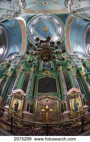 Stock Photo - Wooden Baroque Iconostas In The Orthodox Church Of The Holy Spirit, Vilnius, Lithuania. Fotosearch