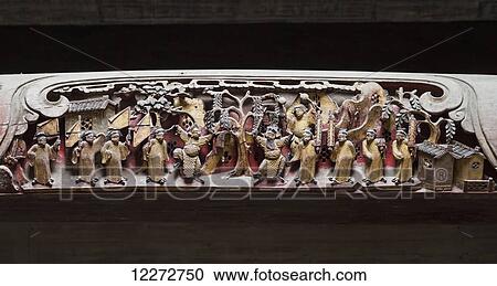 Wooden beam decorated with carvings of scenes from Qing dynasty life in Chengzhi Hall, Hongcun, Anhui, China View Large Photo Image Stock Image - Wooden beam decorated with carvings of scenes from Qing dynasty life in Chengzhi Hall, Hongcun, Anhui, China. Fotosearch