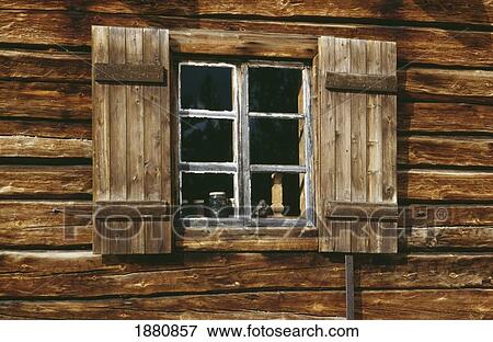 Wooden House With Shutters, Close-Up View Large Photo Image Stock Photo - Wooden House With Shutters, Close-Up. Fotosearch