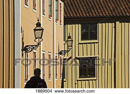 Wooden Houses At The Small Town Of Vadstena. View Large Photo Image Picture - Wooden Houses At The Small Town Of Vadstena.. Fotosearch