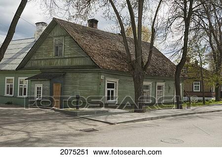 Stock Image - Wooden Houses Built By The Karaites, Trakai, Lithuania. Fotosearch