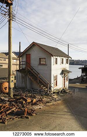 Stock Photography - Wooden office building at Dollarton Ship Yard, North Vancouver, British Columbia, Canada. Fotosearch
